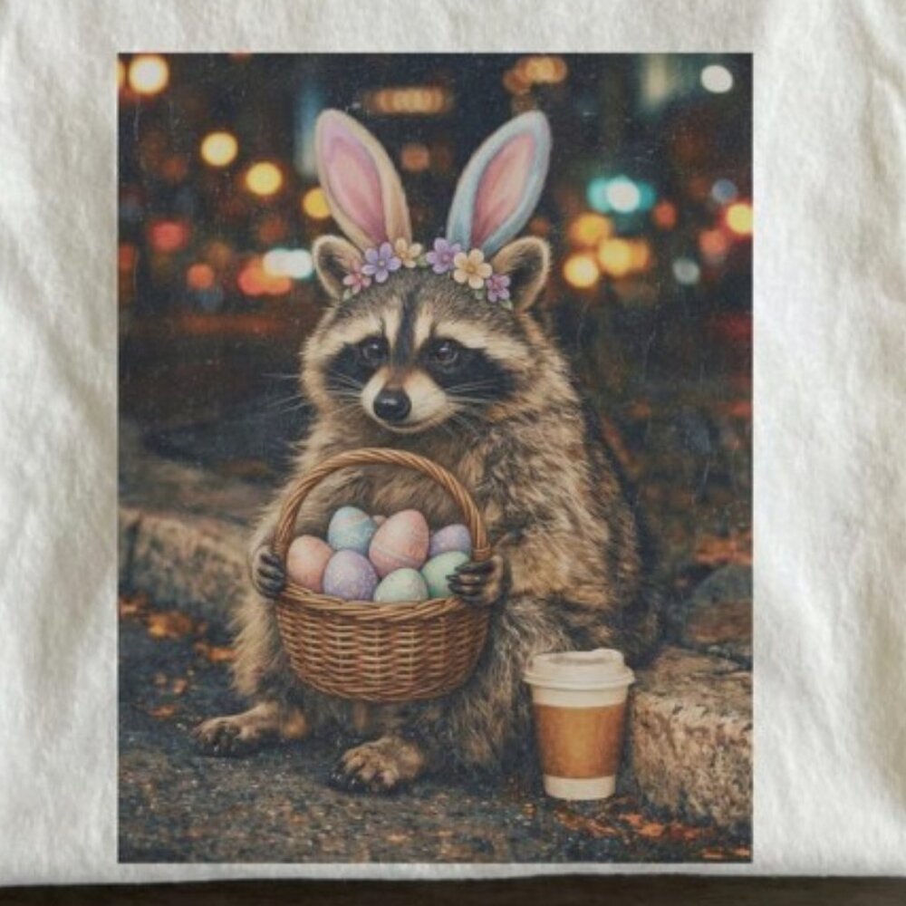 Funny Easter Raccoon Shirt, Bunny Trash Panda Tee - Picture 2 of 3